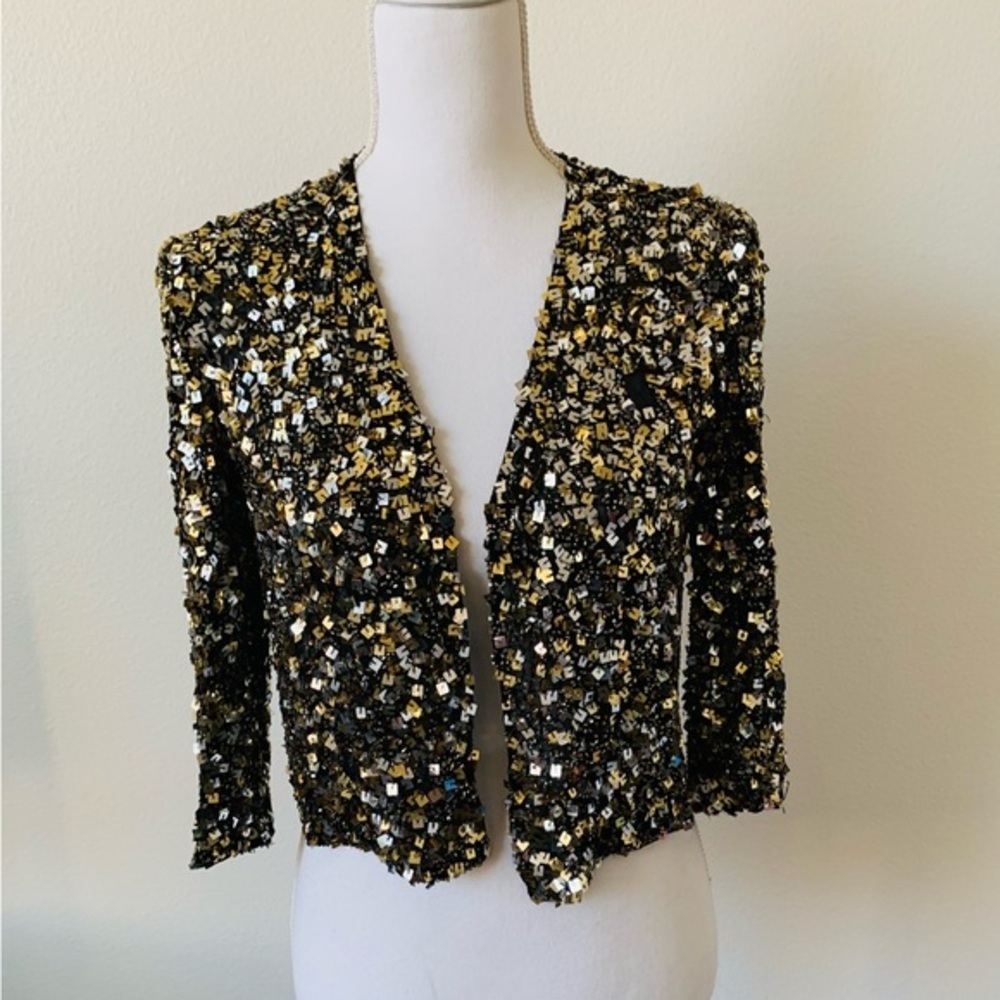 100% silk Sequin Embellished Jacket - Black and Gold